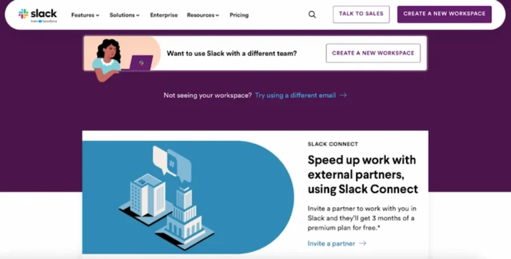 Slack main page