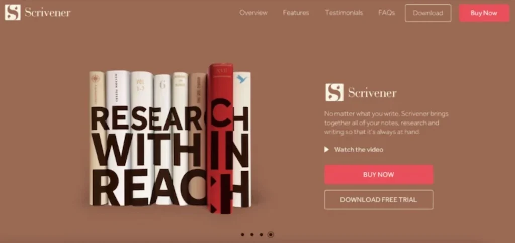 Scrivener main page