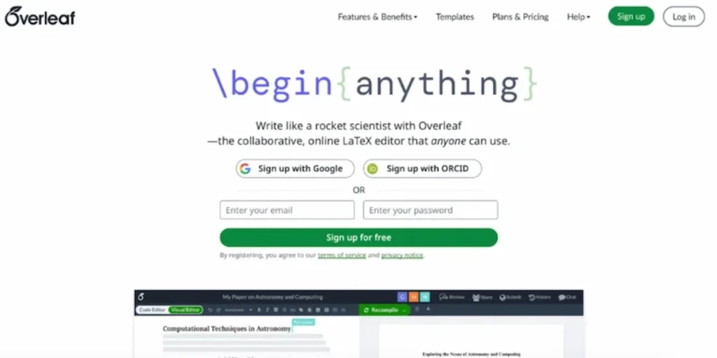 Overleaf main page