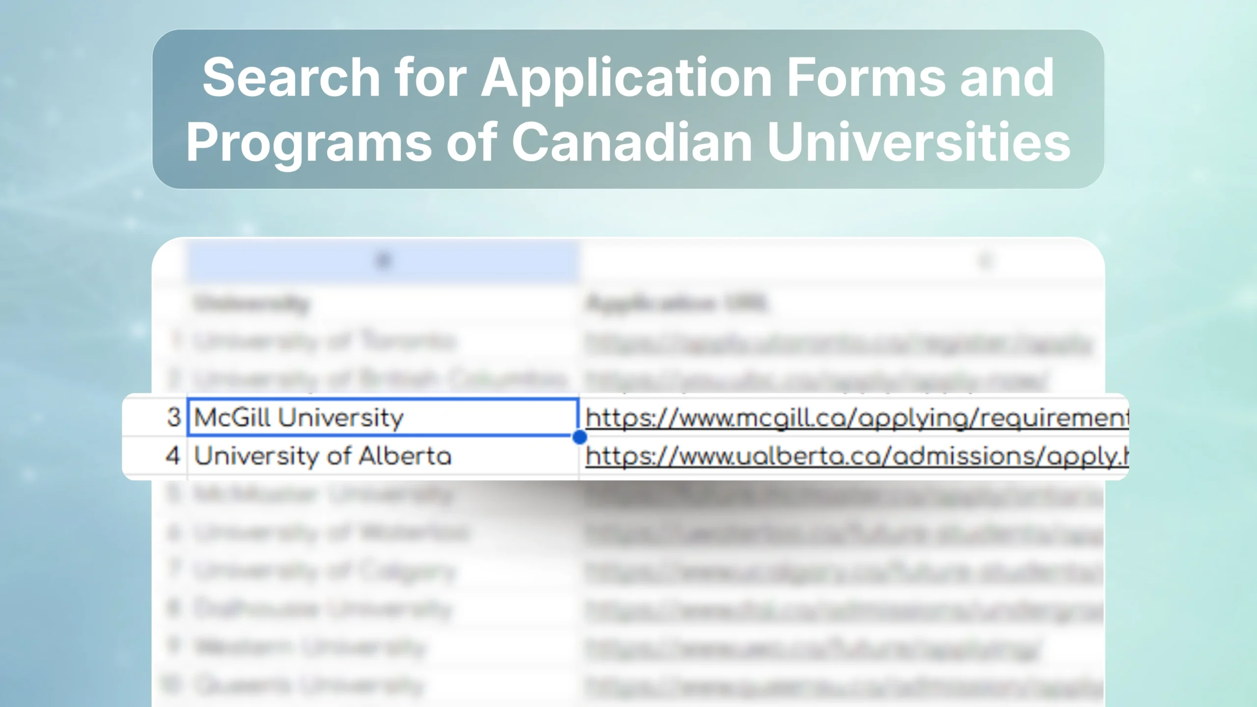 Search for Application Forms and Programs of Canadian Universities