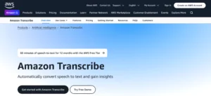 AWS Transcribe main page