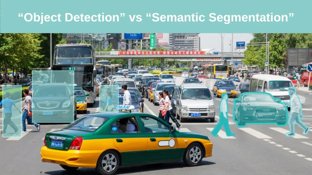 Semantic segmentation vs object detection example