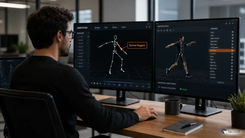 Keypoint tracking annotation workflow with human expert reviewing and correcting skeletal data